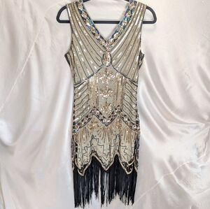 Elegant Sequin Fringe Midi Dress
